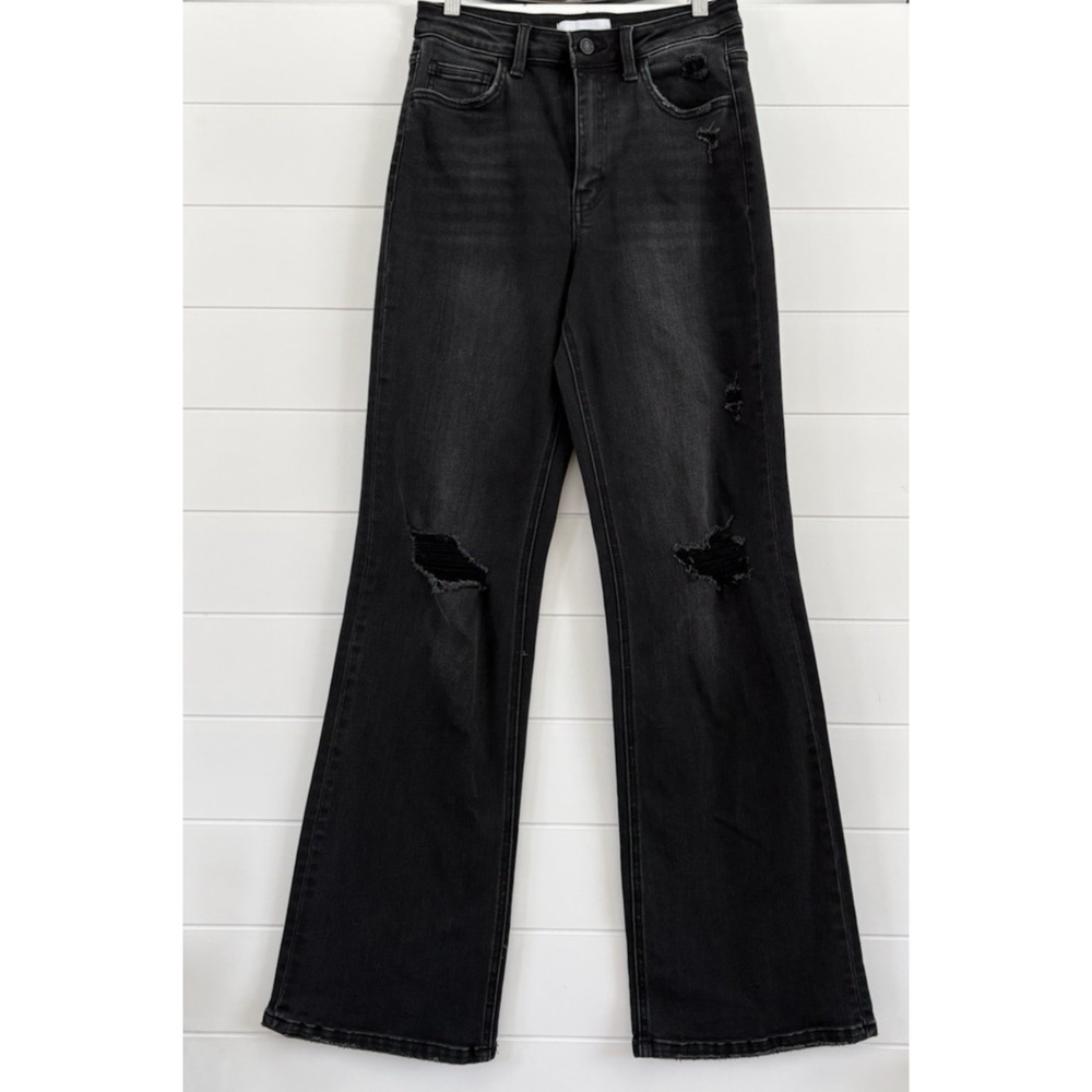 VERVET Leslie 90s Vintage Flare Jeans High Rise Distressed Black Stretch Sz 26